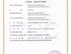 皖南YBX4（一級(jí)能效）防爆電機(jī)節(jié)能認(rèn)證證書(shū)